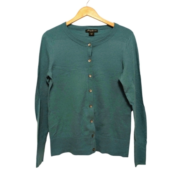 EDDIE BAUER Classic Cardigan Long Sleeve Sweater Seaglass Green Medium Tall - Picture 2 of 9